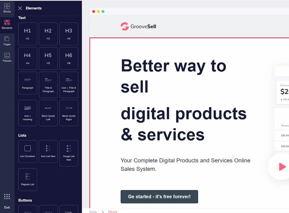 Shows some of the elements available in GroovePages